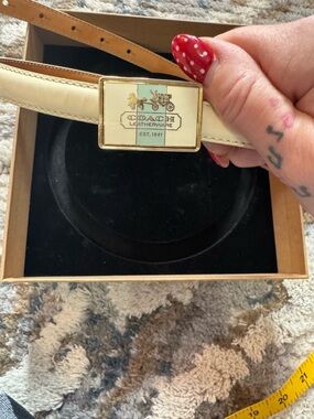Coach Cream Patent Logo Belt with Gold-Tone Buckle